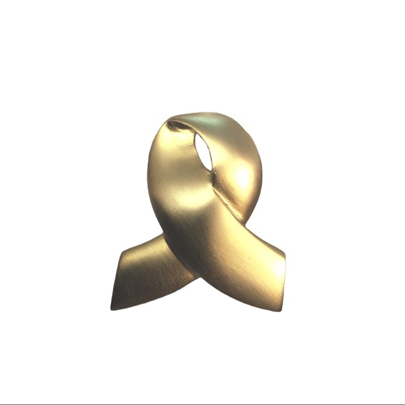 Brushed Gold Tone Awareness Ribbon Brooch - Picture 4 of 5